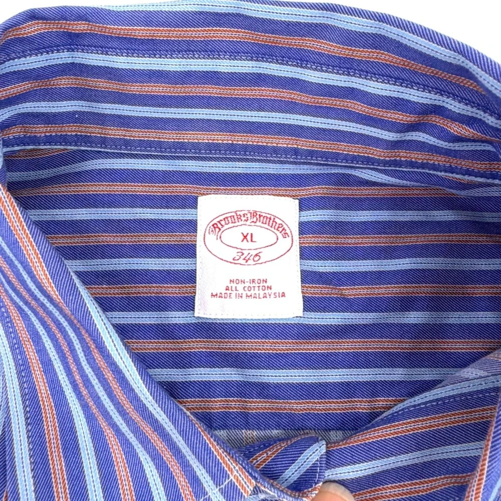 Brooks Brothers 346 Men XL Blue Orange Striped Non-Iron Cotton Button Down Shirt